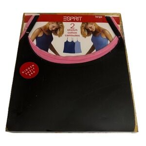 Esprit 2-Pack Stretch Cotton Y2K Camisoles Hidden Shelf Bra Adjustable Straps L